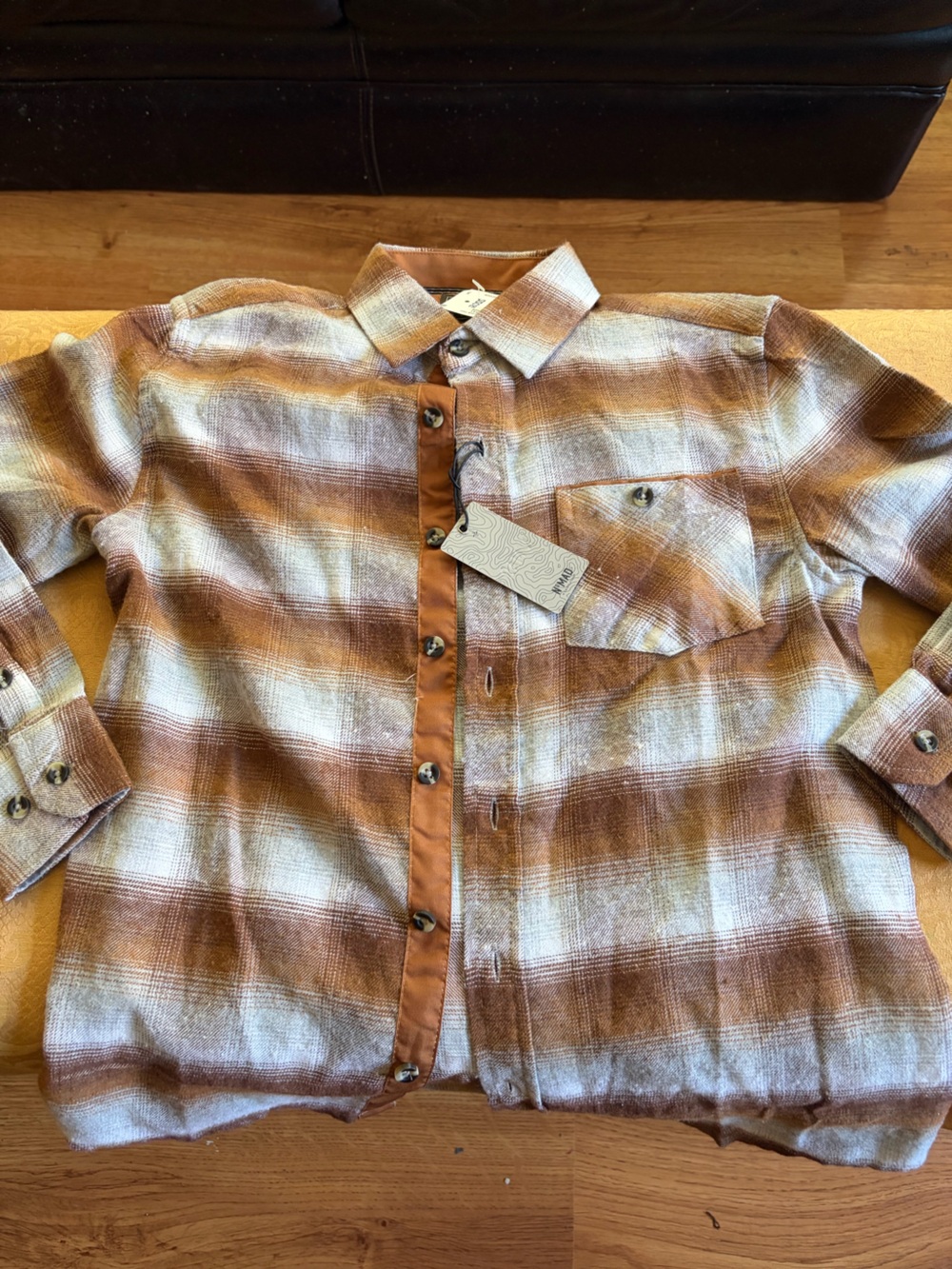 Nomad Boys' Plaid Button-Down Shirt in Rust and Cream